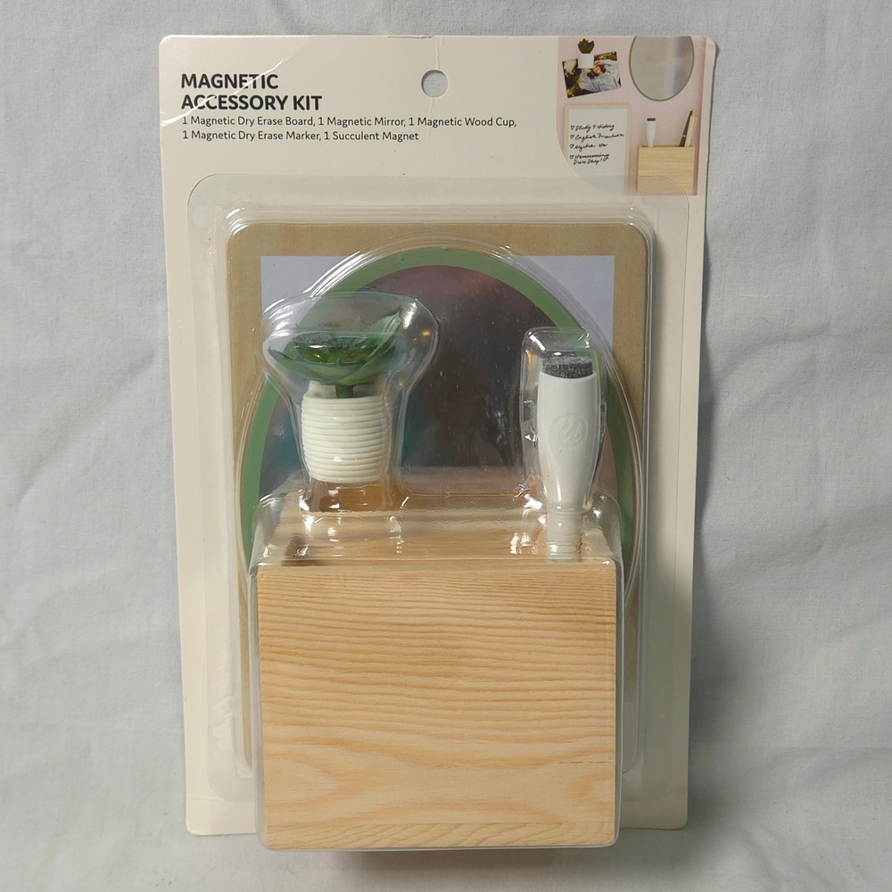 U Brands Magnetic Accessory Kit 5 Piece Locker Organizer Wood Mirror Succulent